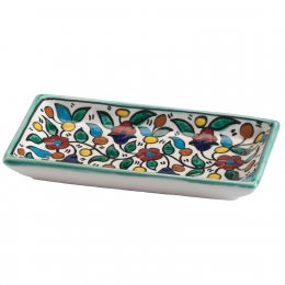 Floral Bright Hand Painted Ceramic Tray - Turquoise