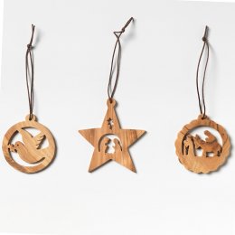 Fair Trade Olive Wood Decorations - Set of 3
