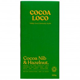 Cocoa Loco Organic Dark Chocolate, Cocoa Nibs & Hazelnut Bar - 100g