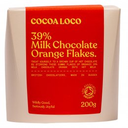 Cocoa Loco Organic Milk Chocolate & Orange Drinking Flakes - 200g
