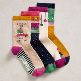 White Stuff Womens Christmas Organic Ankle Socks - 4 Pairs