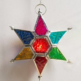 Daisy Snow Multi Coloured Glass & Iron Hanging Star Lantern