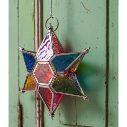 Daisy Snow Multi Coloured Glass & Iron Hanging Star Lantern
