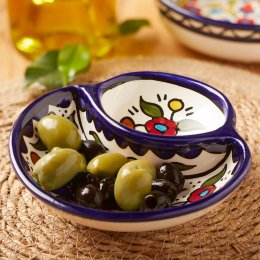 Floral Colourful Hand Painted Ceramic Olive Plate - Navy