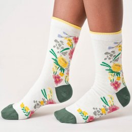 Thought Climbing Floral Organic Cotton Crew Socks - Stone White - UK4-7