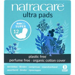 Natracare Organic Cotton Ultra Pads - Super with Wings - Pack of 12