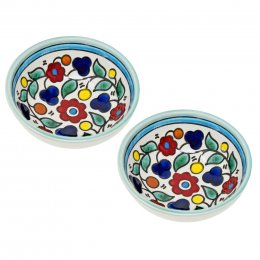 Floral Bright Hand Painted Dipping Bowls - Turquoise - Set of 2