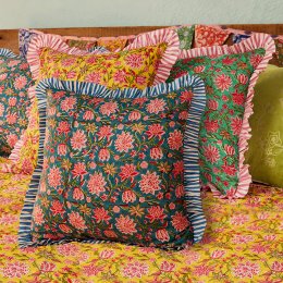 Sanganeri Block Printed Cushion Cover - Blue