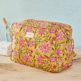 Sanganeri Block Printed Washbag - Yellow
