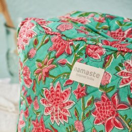Sanganeri Block Printed Washbag - Sea Green