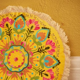 Bohemia Mandala Embroidered Cushion - Yellow