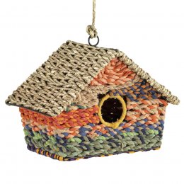 Munja & Reclaimed Sari Fabric Bird House Nester - Wide