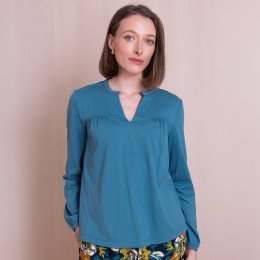 Nomads Organic Cotton Gathered Top - Duck Egg