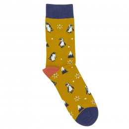 Doris & Dude Gold Penguin Bamboo Socks - UK 7-11