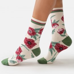 Thought Poppy Meadow Organic Cotton Socks - White - UK 4-7