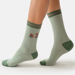 Thought Stripe Bloom & Ride Bamboo Crew Socks - Fern Green - UK 4-7