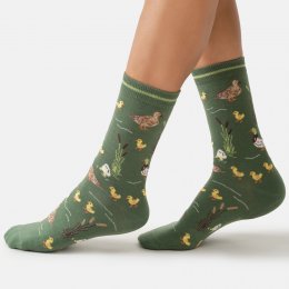 Thought Ducks Ripple & Reeds Organic Cotton Crew Socks - Fern Green - UK 4-7