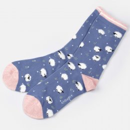 Thought Fluffy Grazing Sheep Bamboo Socks Gift Box - Blue - UK 4-7