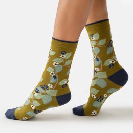Thought Blackberry Bramble Organic Cotton Crew Socks - Chartreuse - UK 4-7