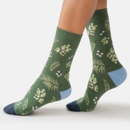 Thought Evergreen Berry Sprig Bamboo Crew Socks - Fern Green - UK 4-7