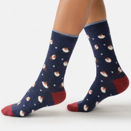 Thought Fluffy Robin Organic Cotton Crew Socks - Indigo - UK 4-7