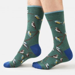 Thought British Birds Organic Cotton Crew Socks - Fern Green - UK 7-11