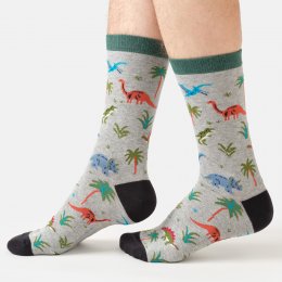 Thought Dinosaur Terrain Organic Crew Socks - Grey Marl - UK 7-11