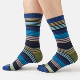Thought Strata Stripe Organic Cotton Crew Socks - Blue - UK 7-11