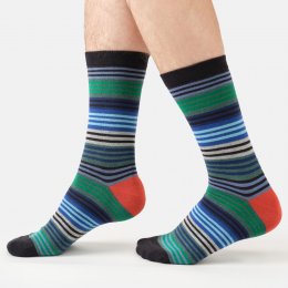 Thought Strata Stripe Organic Cotton Crew Socks - Black - UK 7-12