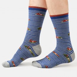 Thought Speedy Racing Cars Organic Cotton Crew Socks - Blue - UK 7-11