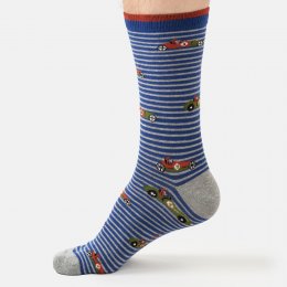 Thought Speedy Racing Cars Organic Cotton Crew Socks - Blue - UK 7-11