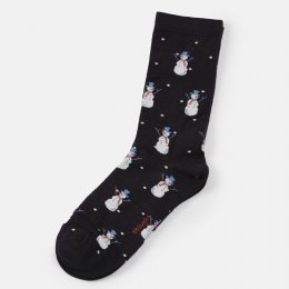 Thought Happy Snowman Organic Cotton Christmas Jumper Socks In a Bag - Black - UK 7-11