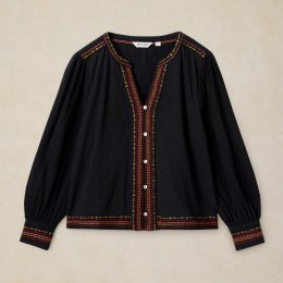 White Stuff Lizzie Organic Embriodered Top - Black