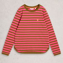 White Stuff Clara Stripe Embroidered Tee - Pink