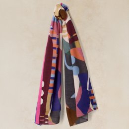 White Stuff Mia Midweight Printed Organic Scarf - Blue