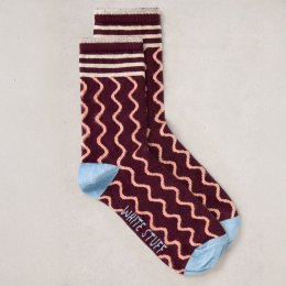 White Stuff Organic Wavy Rib Ankle Socks - Plum