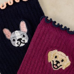 White Stuff Organic Dog Embroidery Ankle Socks - Navy - 2 Pairs
