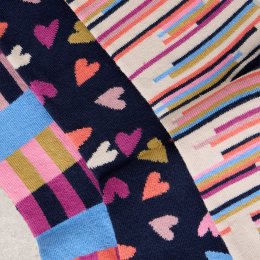 White Stuff Organic Geo Heart Print Socks - Navy - 3 Pairs