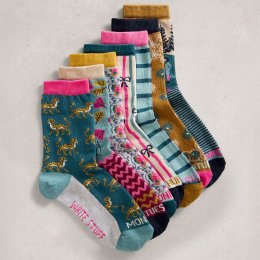 White Stuff Organic Day of the Week Socks - Pink - 7 Pairs