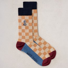 White Stuff Organic Checkerboard Embroidery Socks - Natural