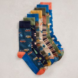 White Stuff Organic Day of the Week Socks - Green - 7 Pairs