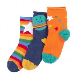 Frugi Roly Space Bamboo Socks - Blue - 3 Pairs