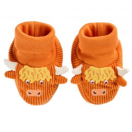Frugi Cosy Highland Cow Cord Booties - Orange