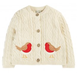 Frugi Lark Robin Cable Knit Cardigan - Natural