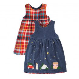 Frugi Rosalie Reversible Dress - Festive Check & Navy