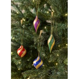 Gold Stripe Lantern Baubles - Set of 4