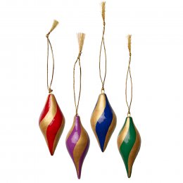 Gold Stripe Teardrop Baubles - Set of 4