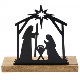 Metal Nativity Tealight Holder with Wooden Base - Small