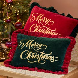 Merry Christmas Embroidered Velvet Cushion - Green