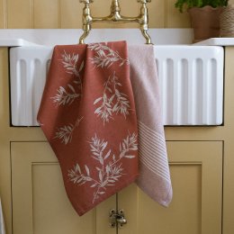 Raine & Humble Olive Grove Print & Kumas Stripe Tea Towels -  Cinnamon - Pack of 2